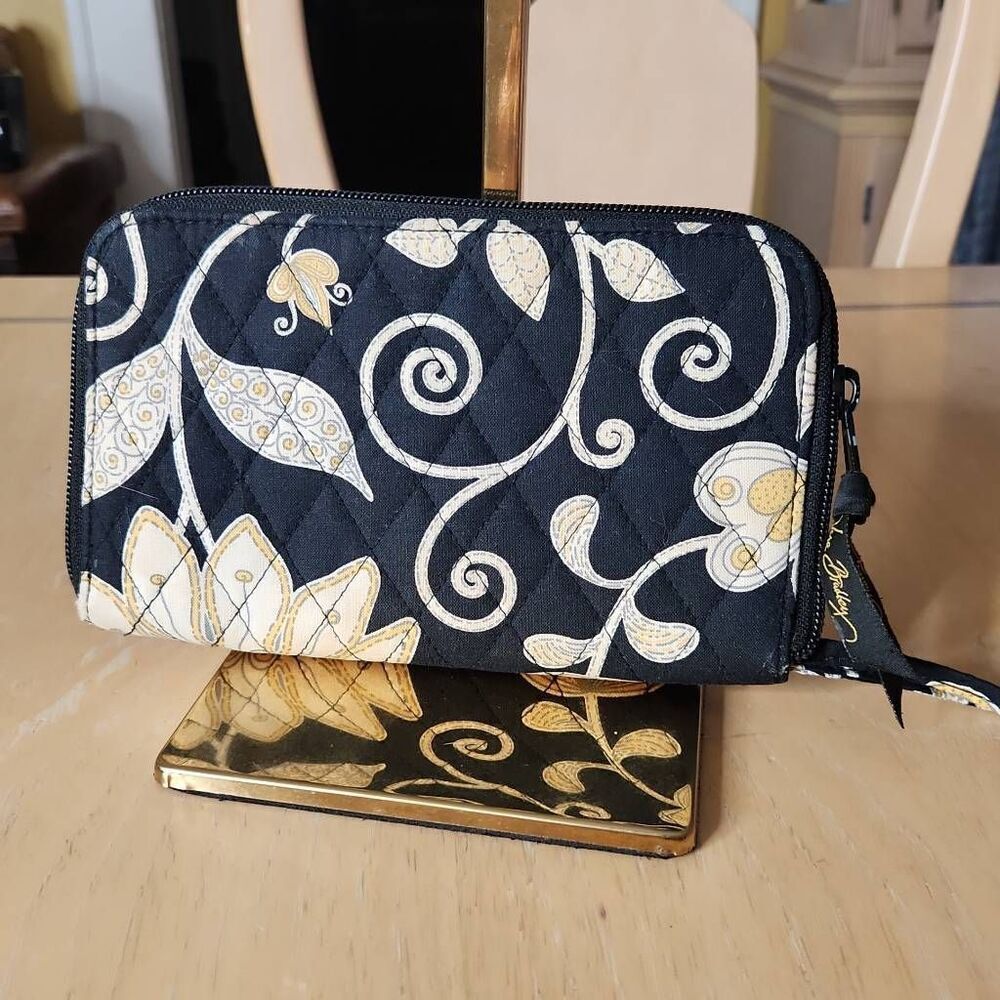 Vera Bradley black and gold zip around wallet